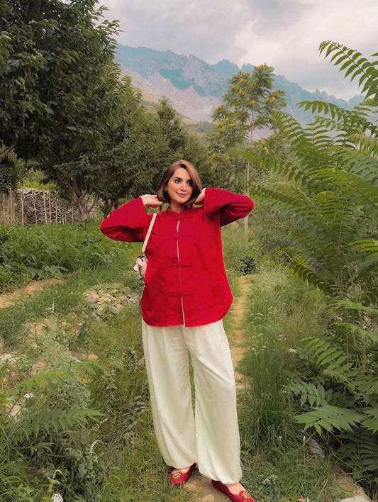 Red Mandarin Shirt with balloon pants