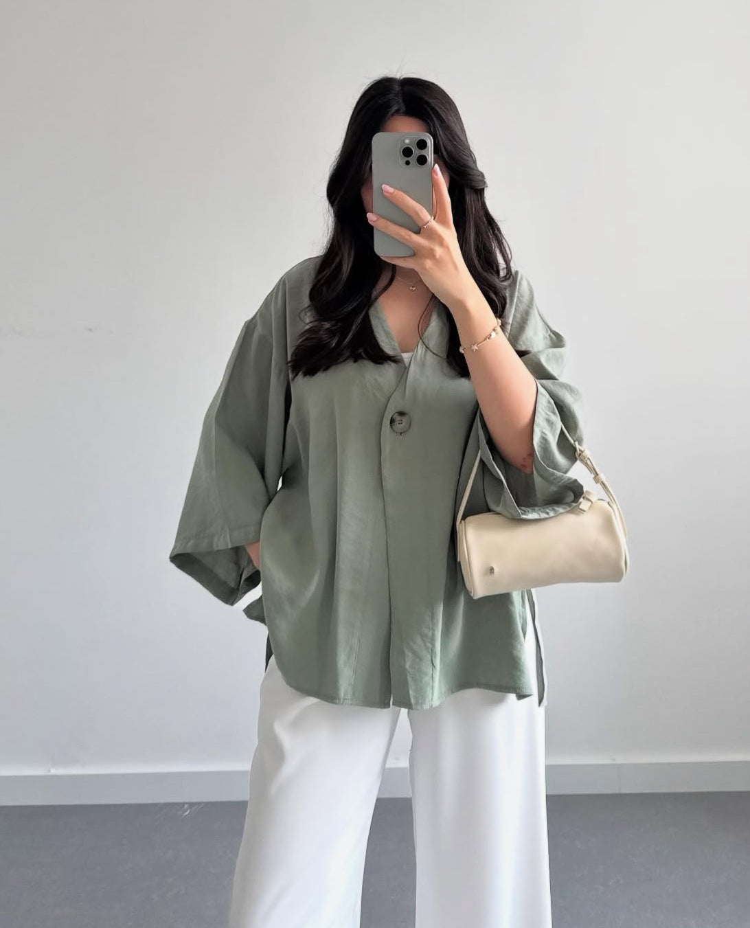 Kimono style shirt with straight leg pants