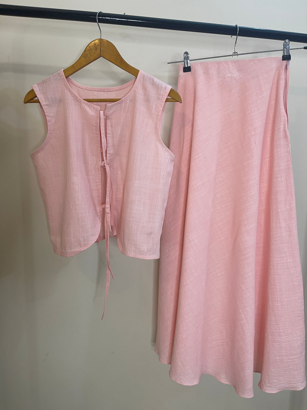 Linen blend Bow tie skirt set ( sleeveless )