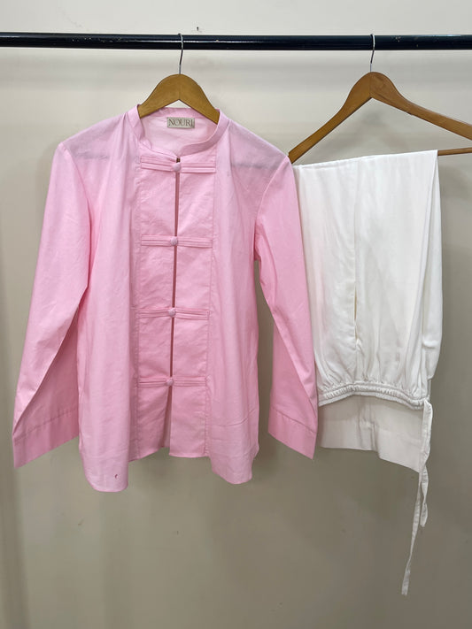 Pink Mandarin Shirt with straight pants