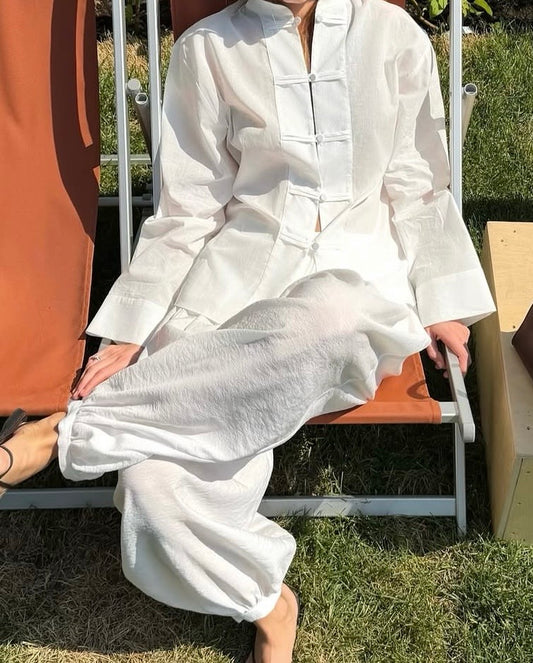 White Mandarin Collar with balloon pants