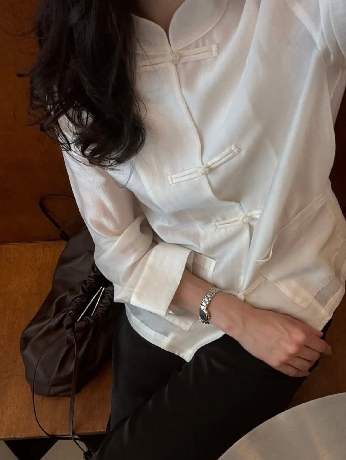 White Mandarin Collar with balloon pants