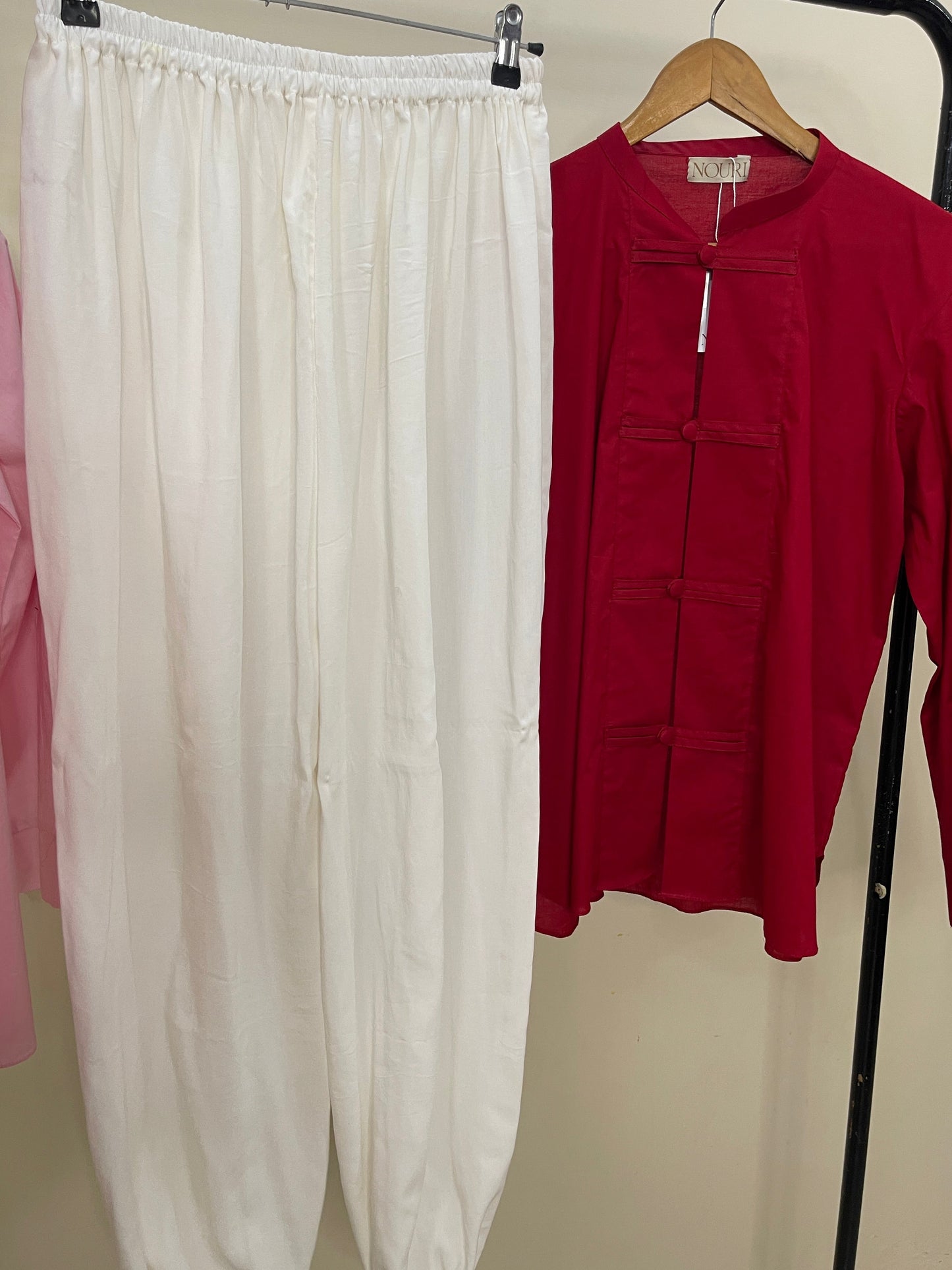 Red Mandarin Shirt with balloon pants