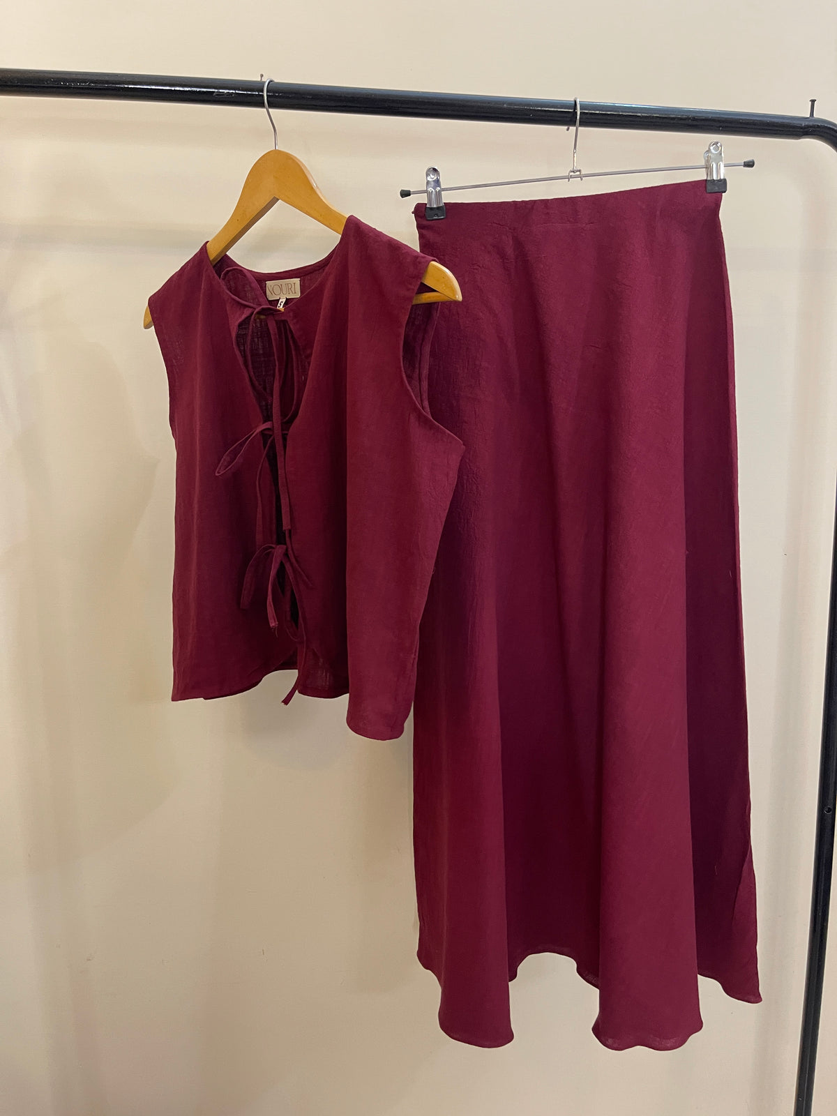 Burgundy bow tie skirt set