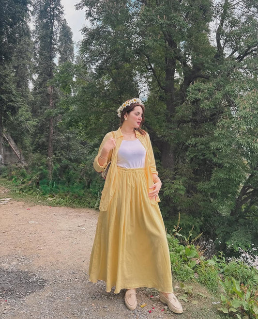 Butter yellow muslin skirt set