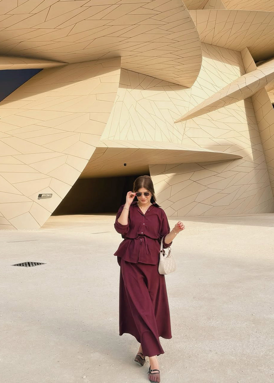 Burgundy baggy skirt set