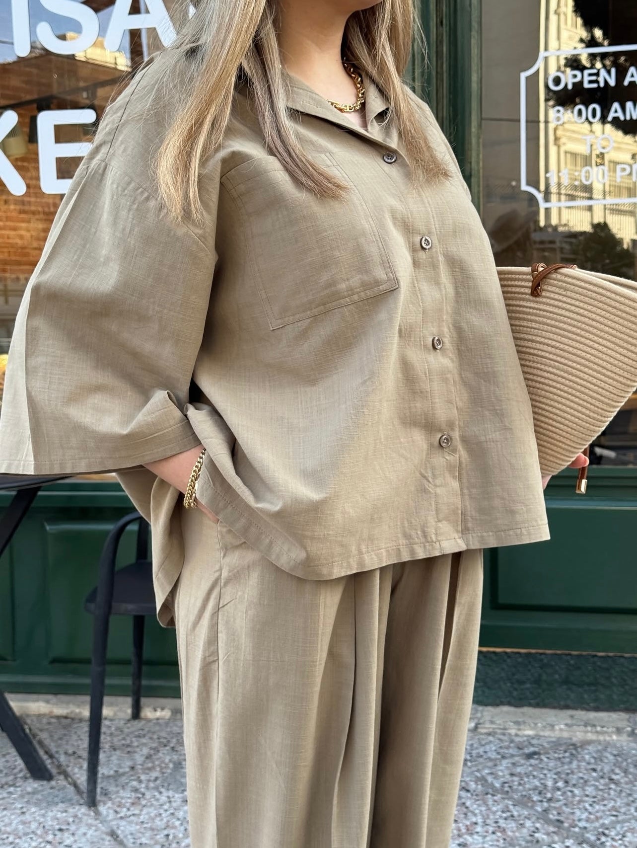 Linen blend khaki coord set