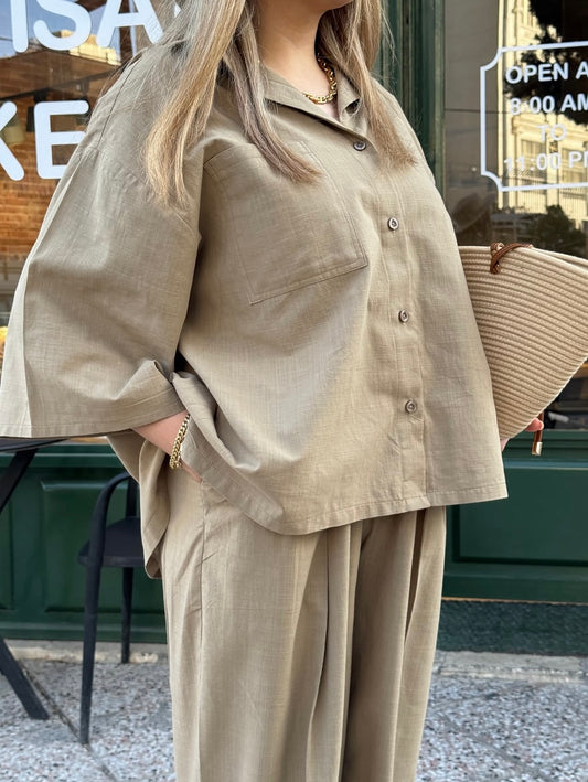 Linen blend khaki coord set