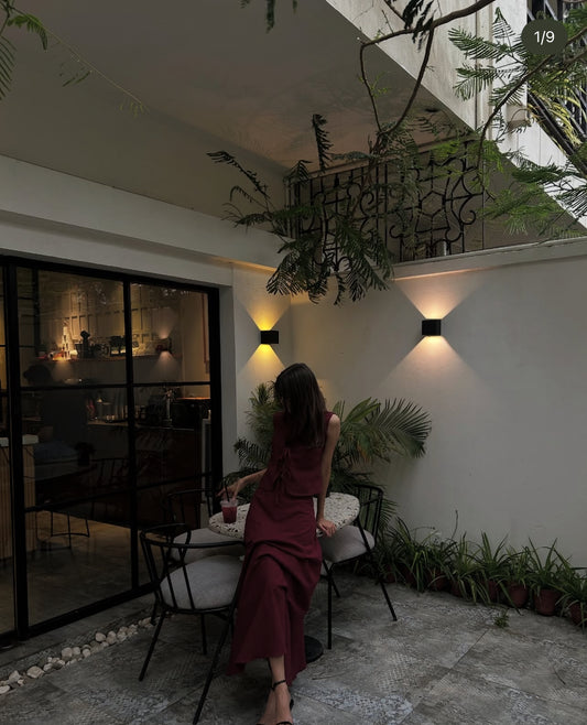 Maroon bow tie skirt set