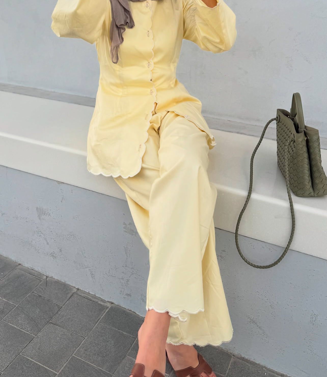 Linen blend scalloped coord set