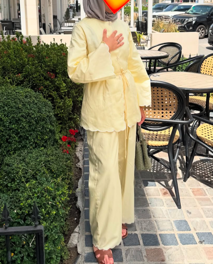 Linen blend scalloped coord set