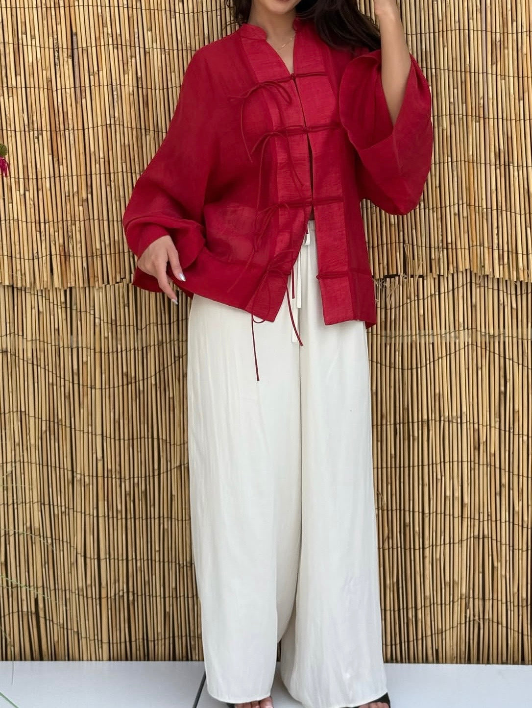 Red Japanese button coord set