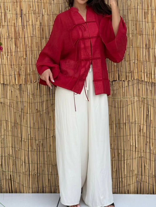 Red Japanese button coord set