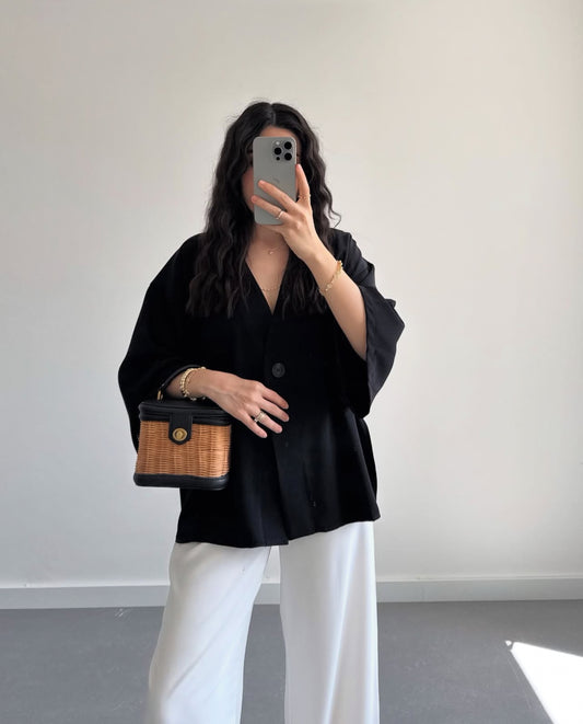 Kimono style shirt with straight leg pants