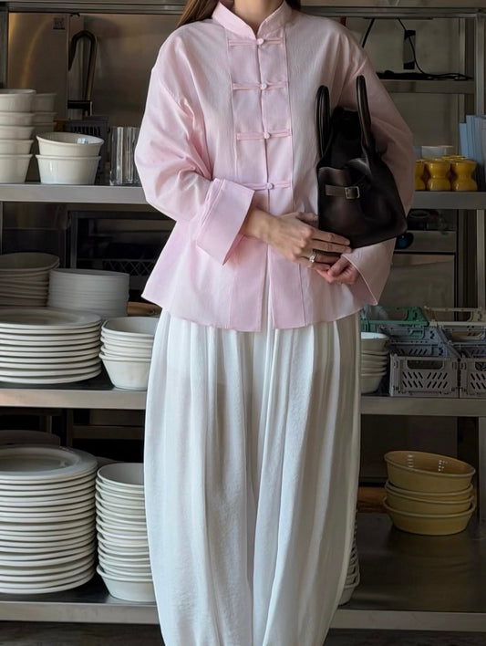 Pink Mandarin Collar with Balloon Pants